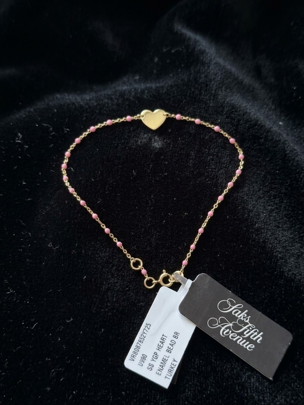 Saks Fifth Avenue 14K Gold Plated Sterling Silver Heart Enamel Bead Bracelet
